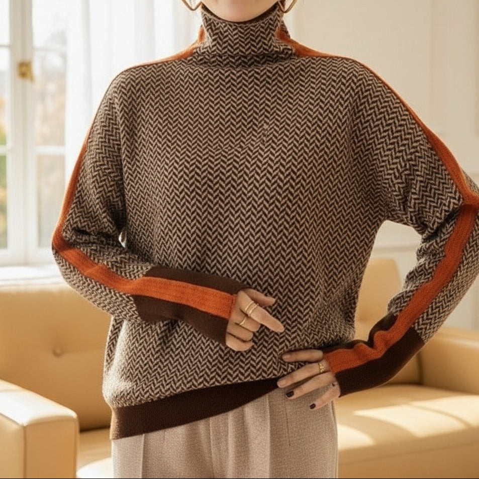 Elisabeth | Edler Rollkragenpullover mit Fischgrätmuster - Ansicht 4