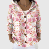 Marlene | Bequeme Kapuzen-Strickjacke mit Herzen in Rosé