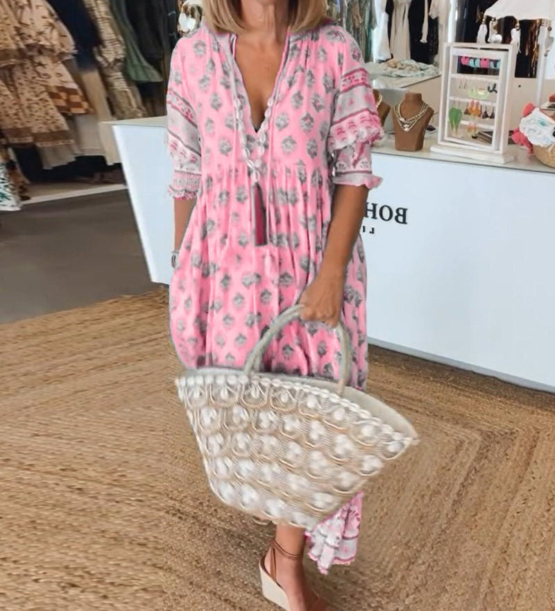 Monika | Midi-Kleid mit floralen Mustern und V-Ausschnitt - Ansicht 10