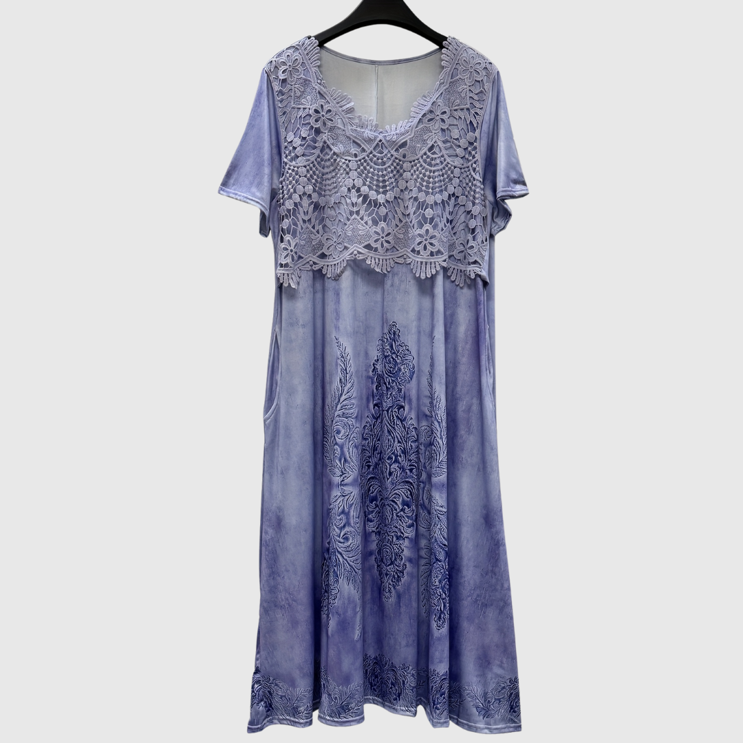 Indigo | Elegantes Midi-Kleid mit Blumenmuster - Ansicht 8