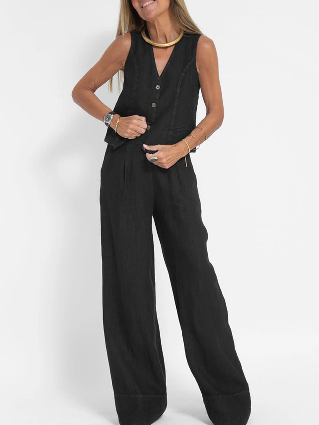 Andrea - Ensemble Gilet mit Knöpfen & Weite Hose - Ansicht 9