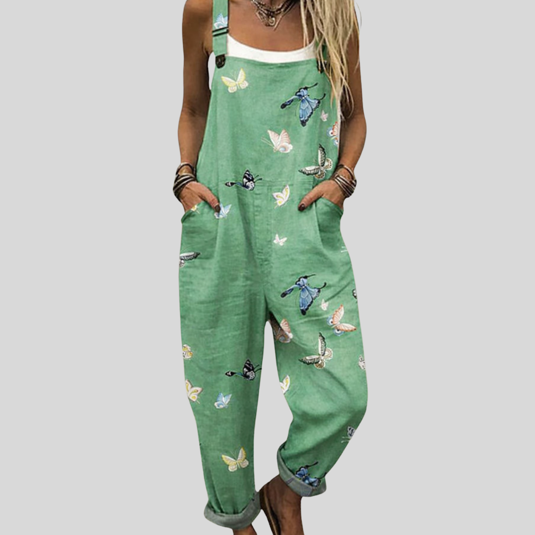 Grüne Latzhose mit Schmetterlingen von Stefanie Berlin