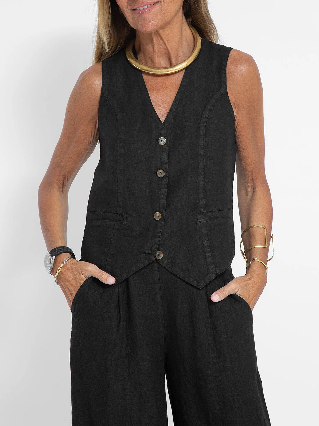 Andrea - Ensemble Gilet mit Knöpfen & Weite Hose - Ansicht 8