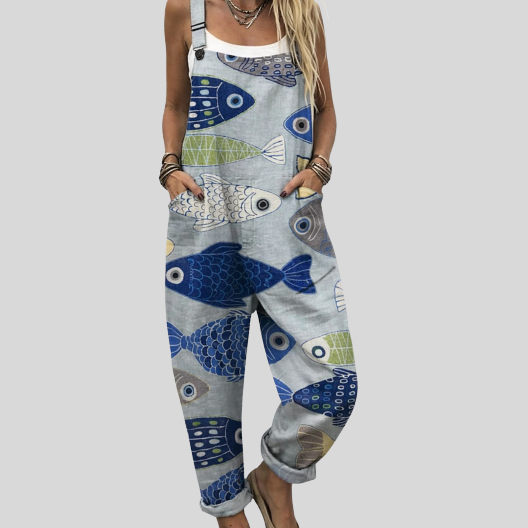 Latzhose mit Fisch-Motiv Blau von Stefanie Berlin