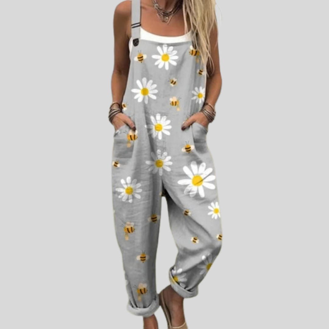 Graue Latzhose Margeriten und Bienen von Stefanie Berlin