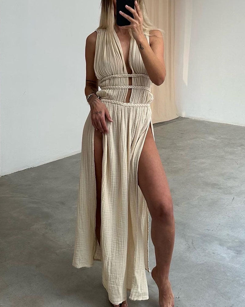 Yvonne - Texturiertes Kleid mit Schlitz - Ansicht 2