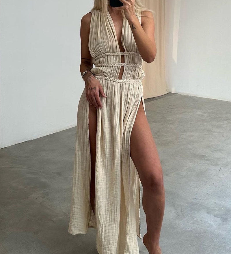 Yvonne - Texturiertes Kleid mit Schlitz - Ansicht 2