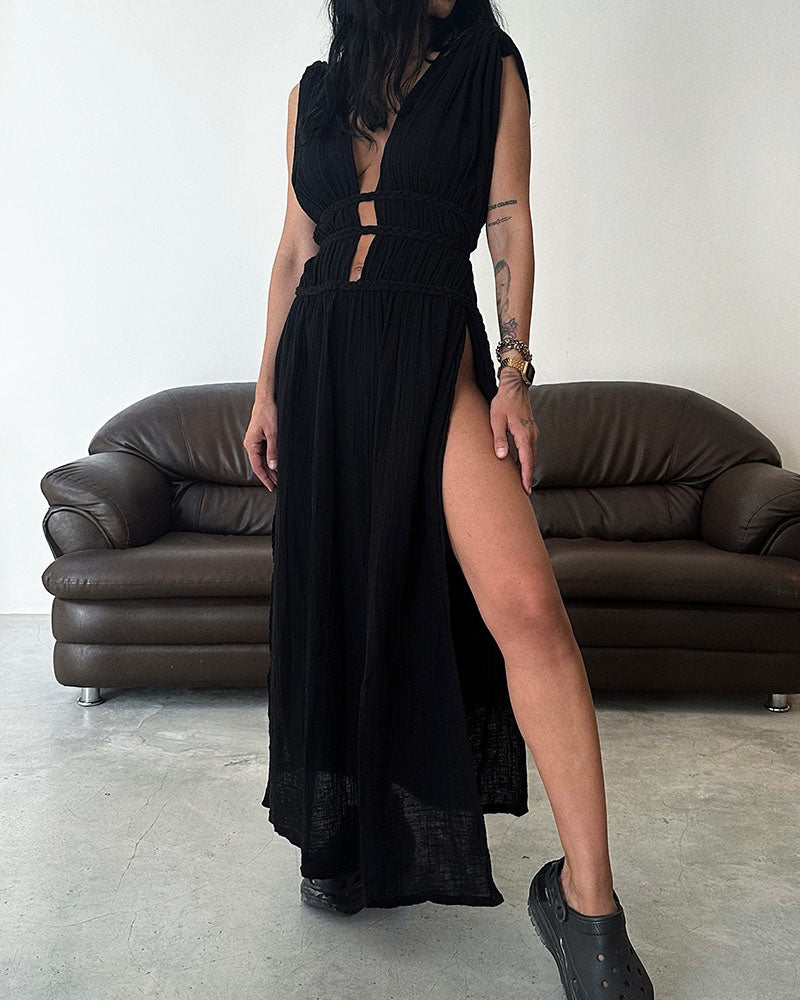 Yvonne - Texturiertes Kleid mit Schlitz - Ansicht 8