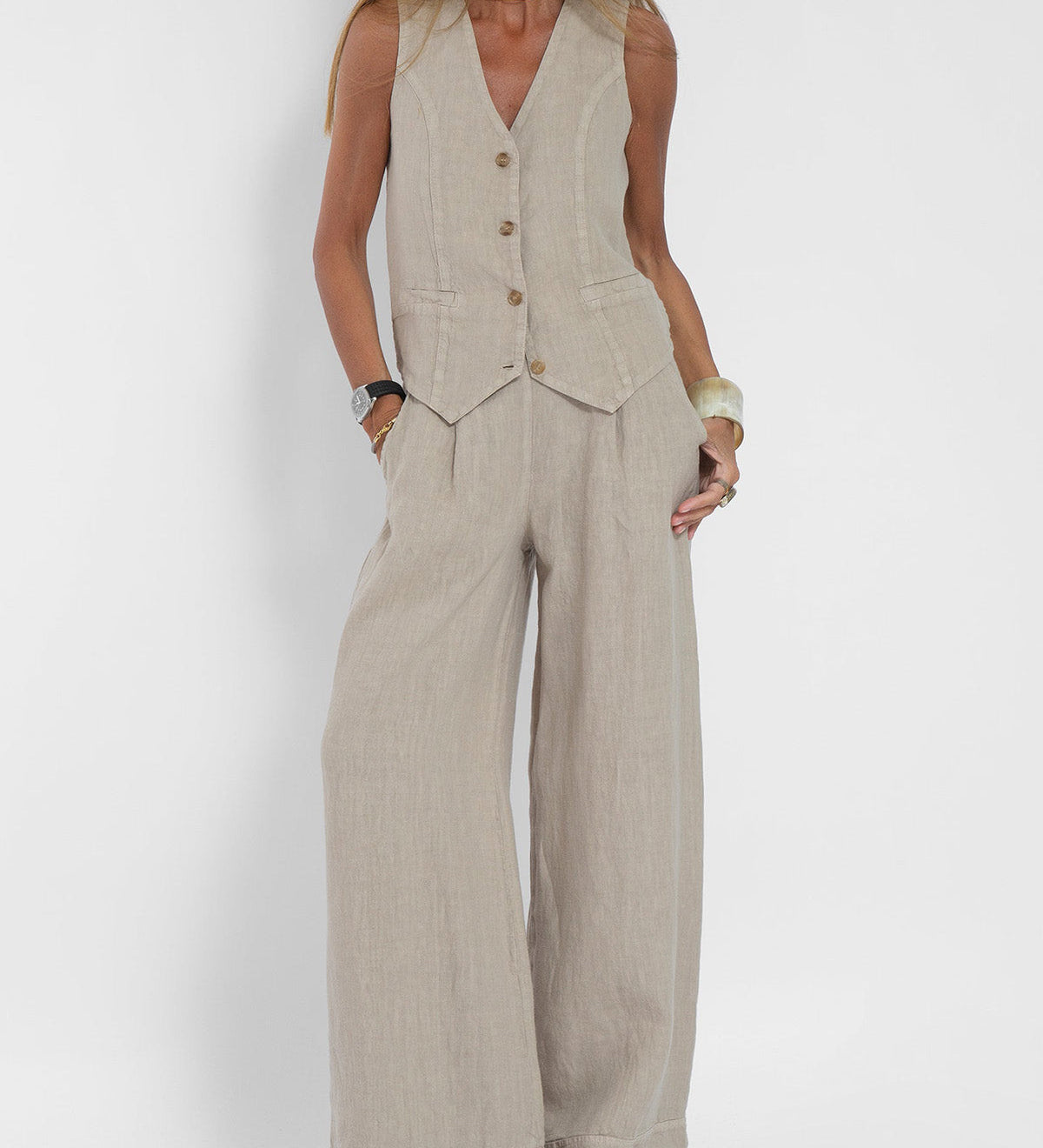Andrea - Ensemble Gilet mit Knöpfen & Weite Hose - Ansicht 2