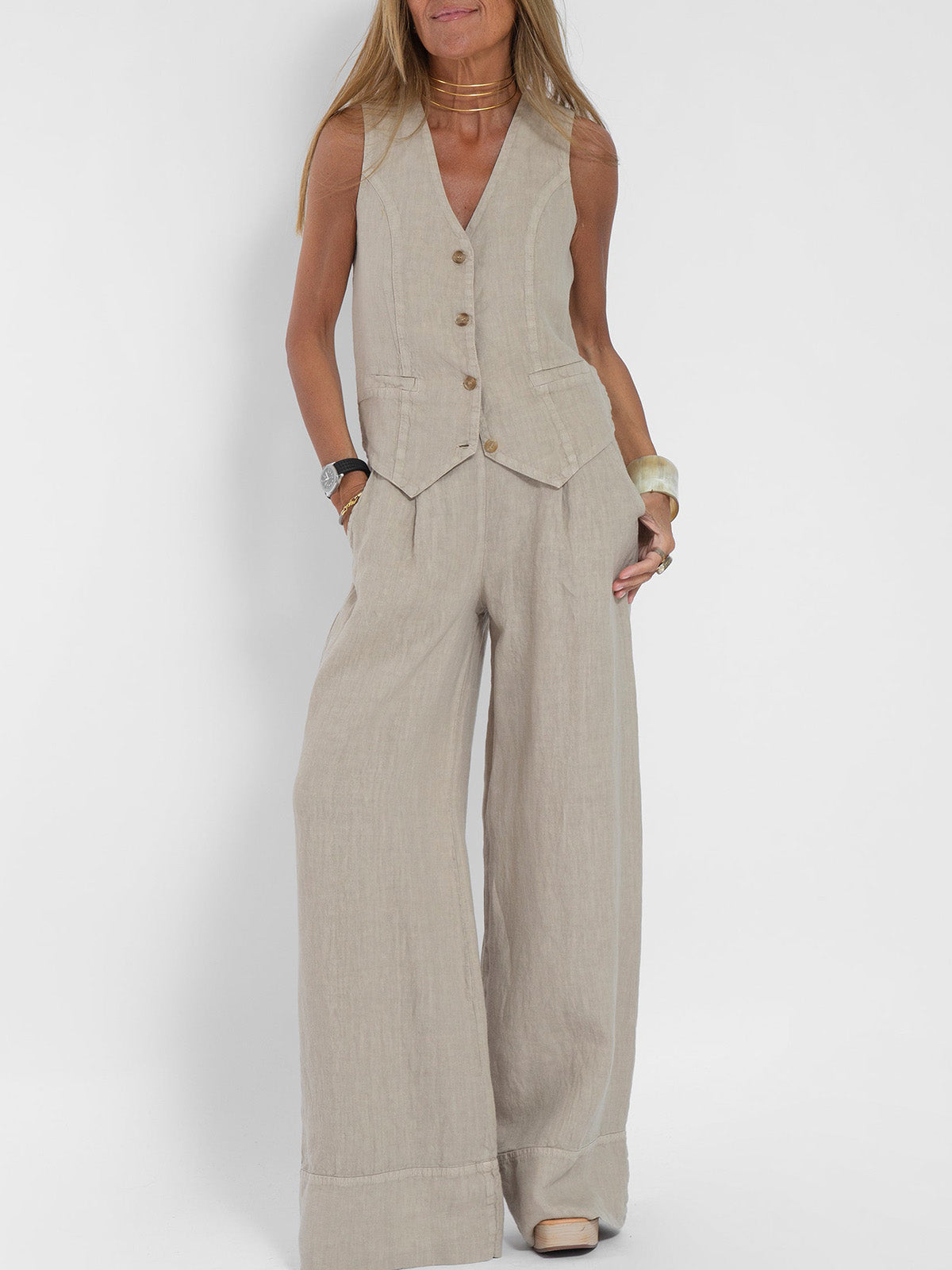Andrea - Ensemble Gilet mit Knöpfen & Weite Hose - Ansicht 2