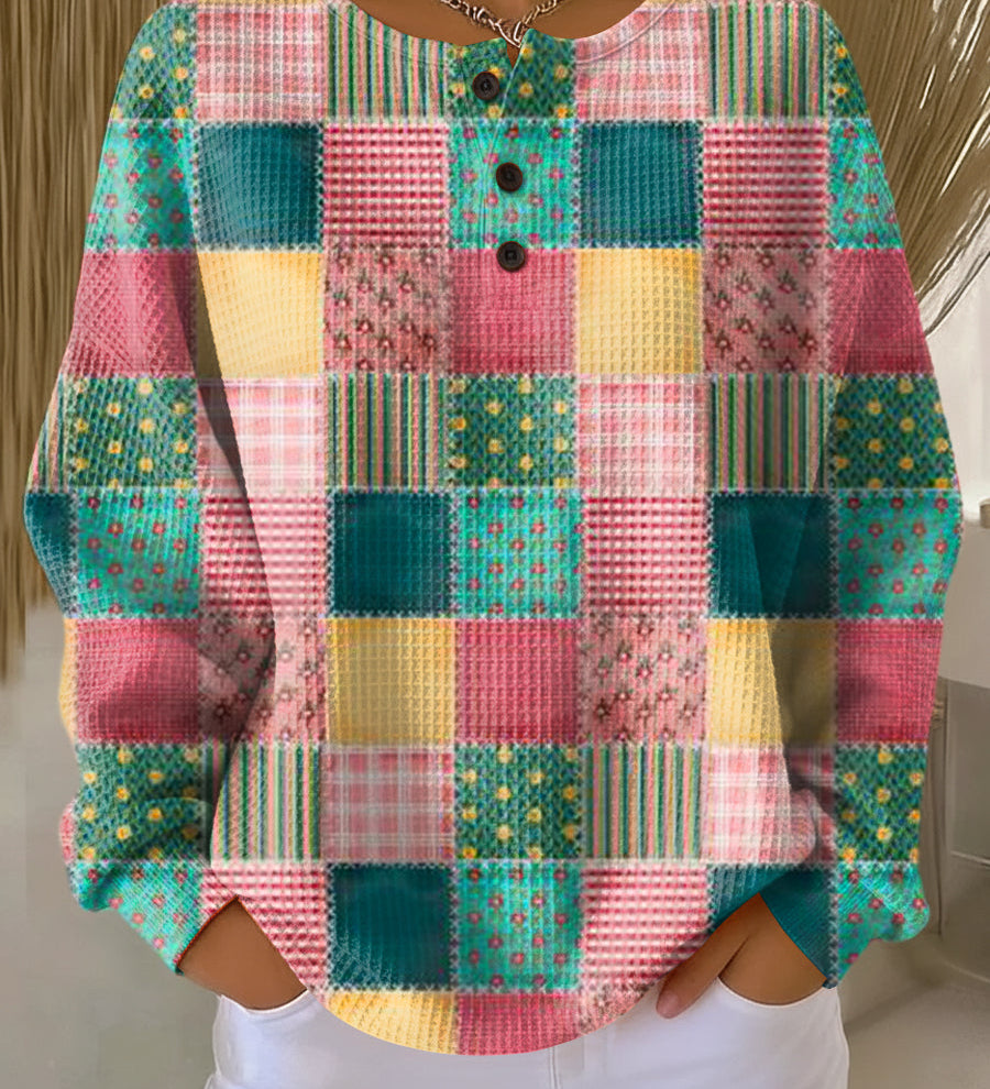 Marion | Waffelstrick-Pullover mit buntem Karo | Stefanie Berlin