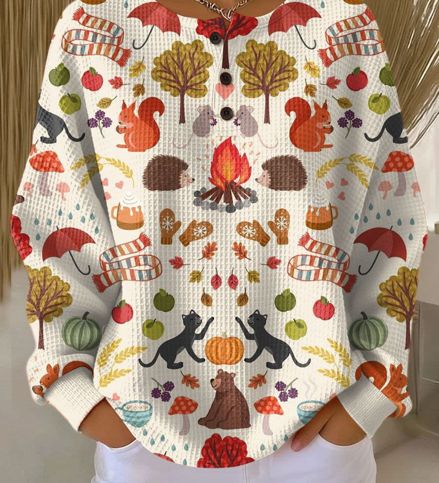 Petra | Waffelstrick-Pullover mit Herbstmotiven | Stefanie Berlin
