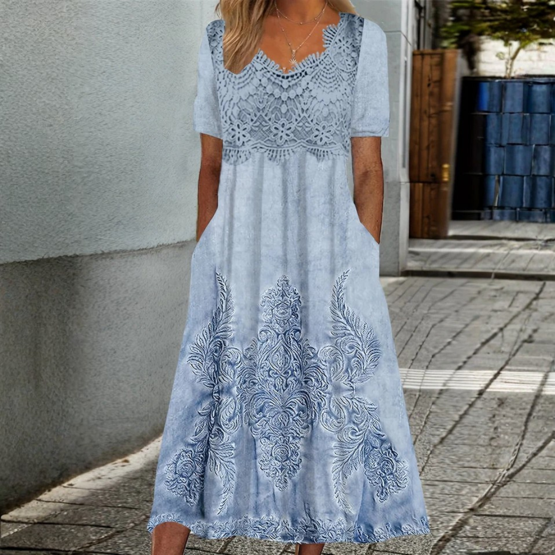 Indigo | Elegantes Midi-Kleid mit Blumenmuster von Stefanie Berlin