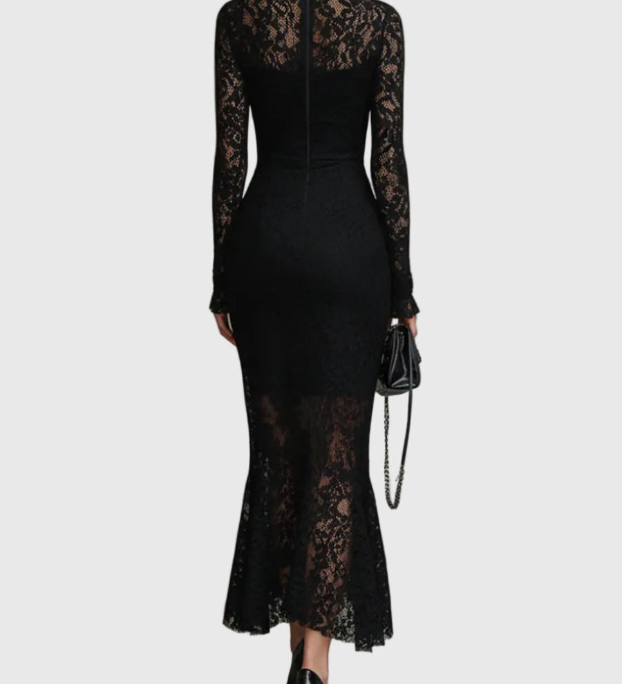 Monica | Elegantes Maxikleid mit ausgestelltem Spitzenrock - Ansicht 2