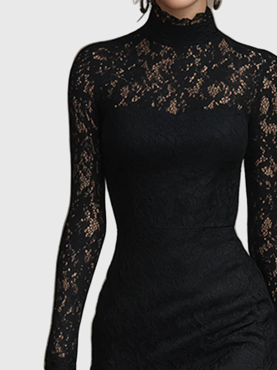 Monica | Elegantes Maxikleid mit ausgestelltem Spitzenrock - Ansicht 3
