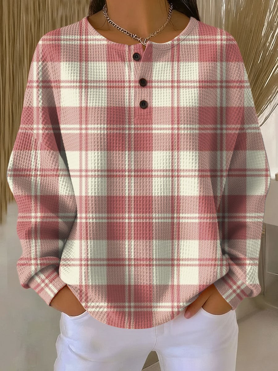 Heike | Waffelstrick-Pullover mit rosa Karo | Stefanie Berlin