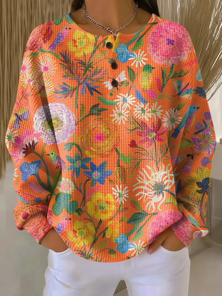 Gabriele | Waffelstrick-Pullover mit bunten Blumen | Stefanie Berlin