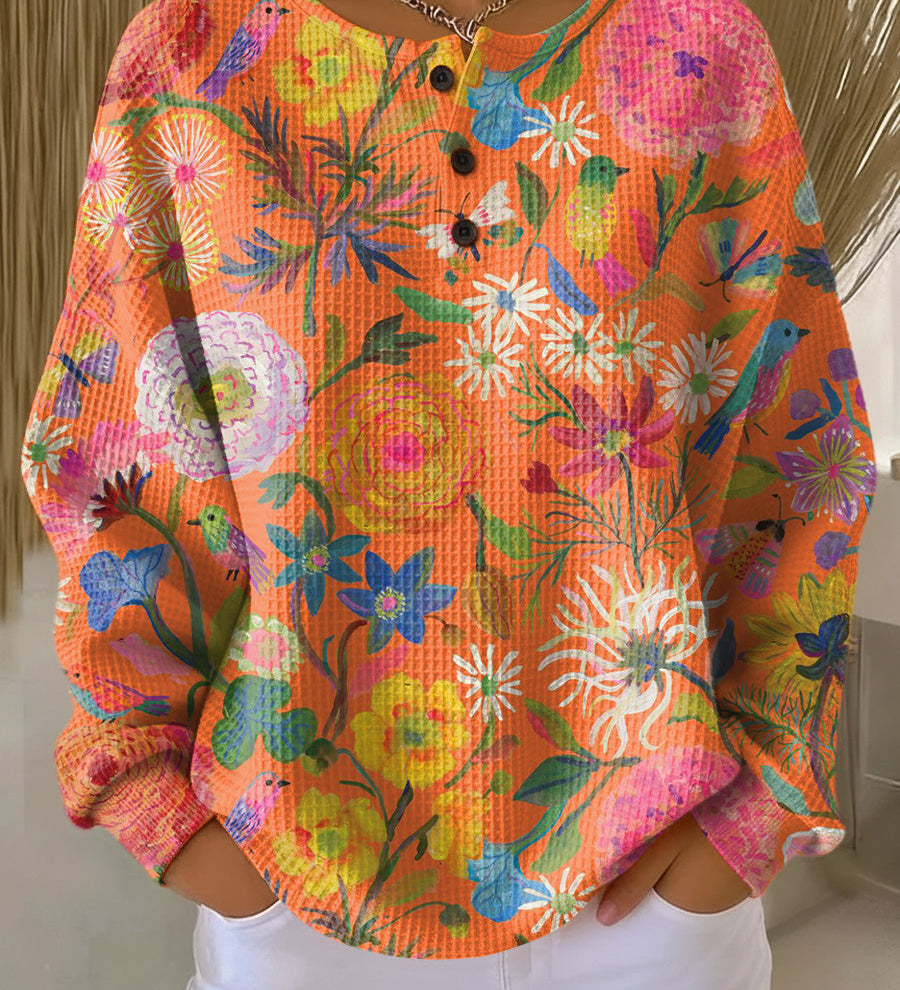 Gabriele | Waffelstrick-Pullover mit bunten Blumen | Stefanie Berlin