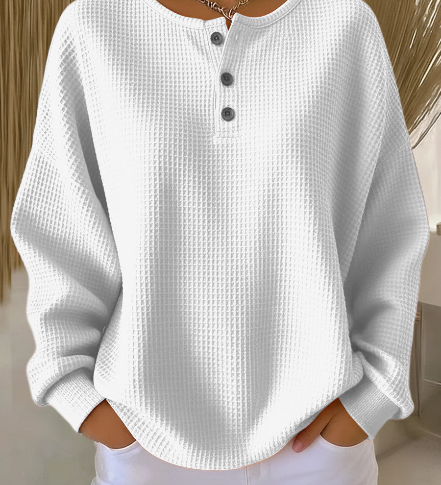 Christa | Unifarbener Waffelstrick-Pullover mit Knöpfen, Ansicht 2