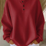 Christa | Unifarbener Waffelstrick-Pullover mit Knöpfen, Ansicht 3