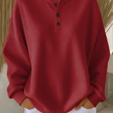 Christa | Unifarbener Waffelstrick-Pullover mit Knöpfen, Ansicht 3
