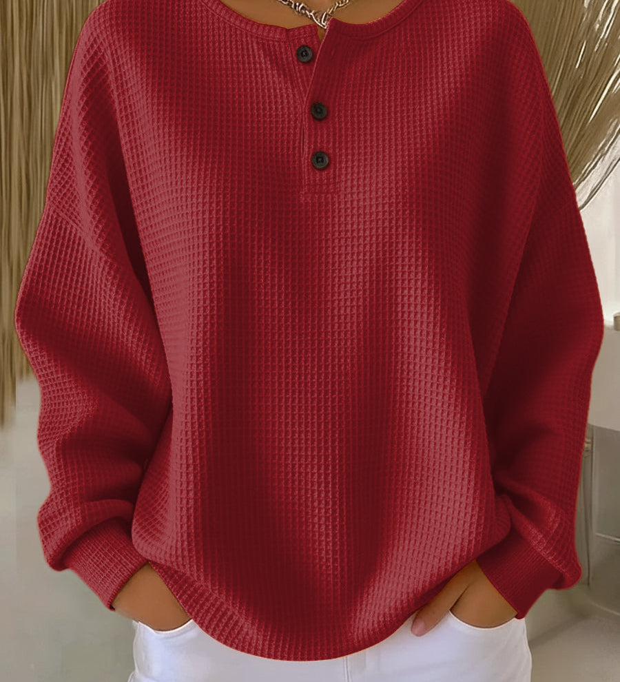 Christa | Unifarbener Waffelstrick-Pullover mit Knöpfen, Ansicht 3
