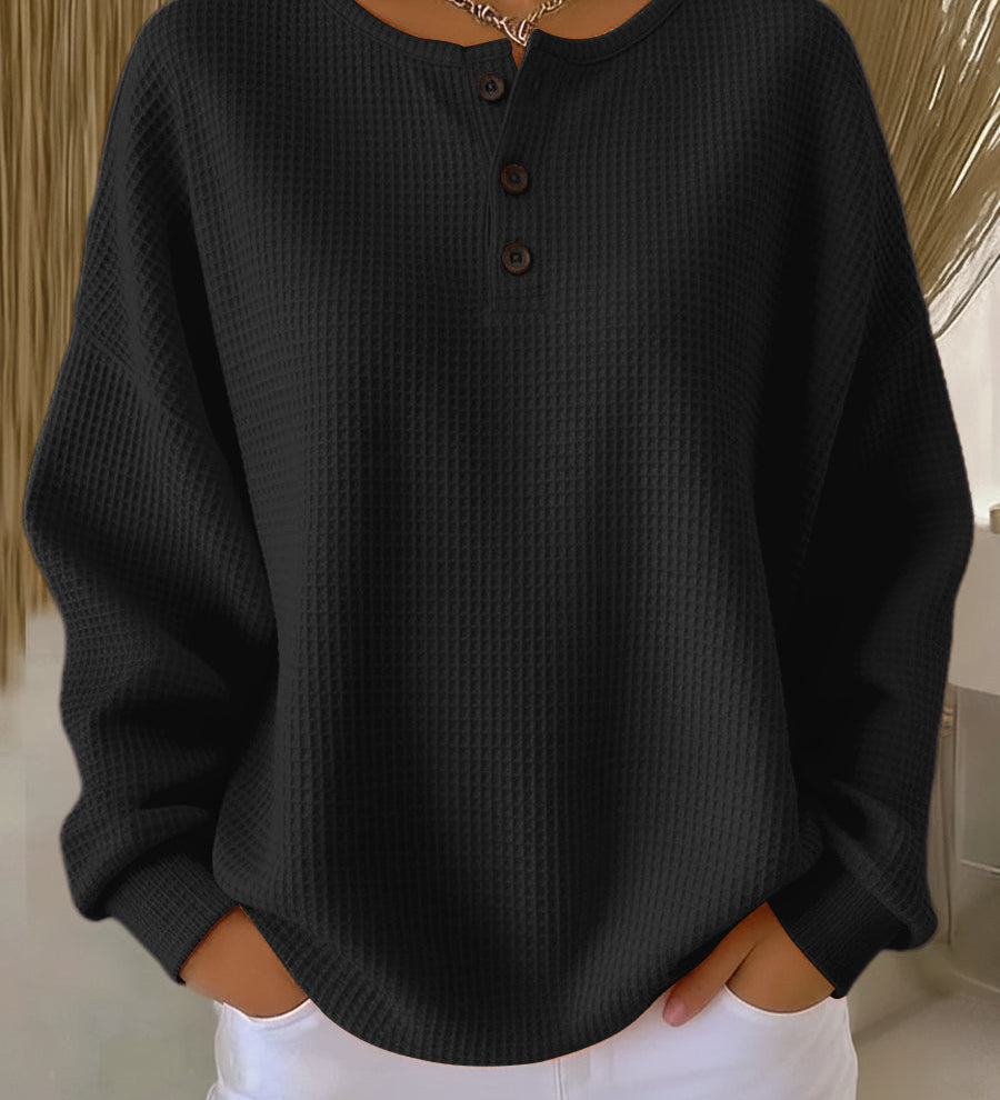 Christa | Unifarbener Waffelstrick-Pullover mit Knöpfen, Ansicht 4