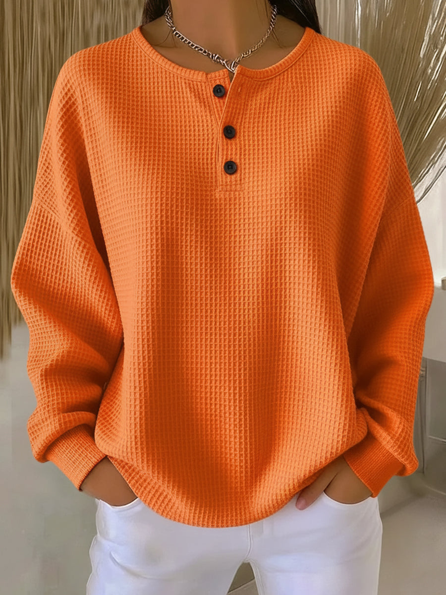 Christa | Unifarbener Waffelstrick-Pullover mit Knöpfen | Stefanie Berlin