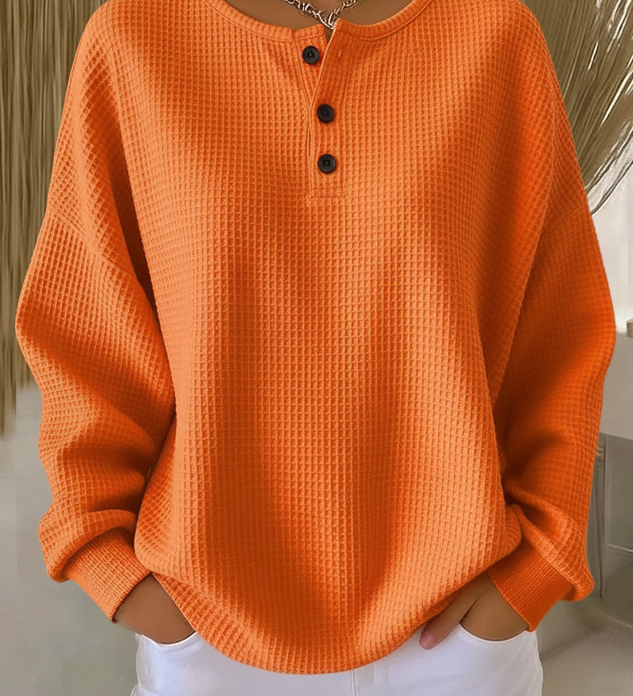 Christa | Unifarbener Waffelstrick-Pullover mit Knöpfen | Stefanie Berlin