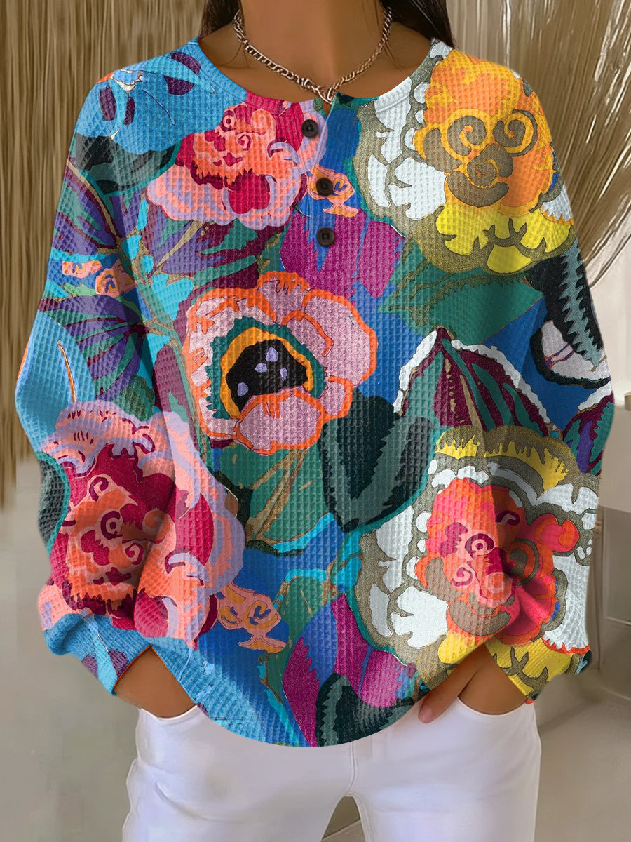 Martina | Waffelstrick-Pullover mit großen bunten Blumen | Stefanie Berlin
