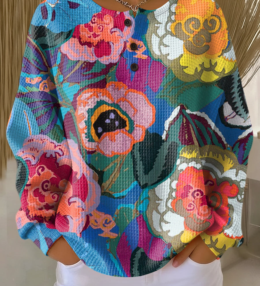 Martina | Waffelstrick-Pullover mit großen bunten Blumen | Stefanie Berlin
