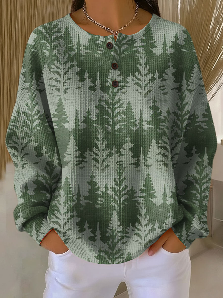 Kerstin | Waffelstrick-Pullover mit grünem Waldmotiv | Stefanie Berlin