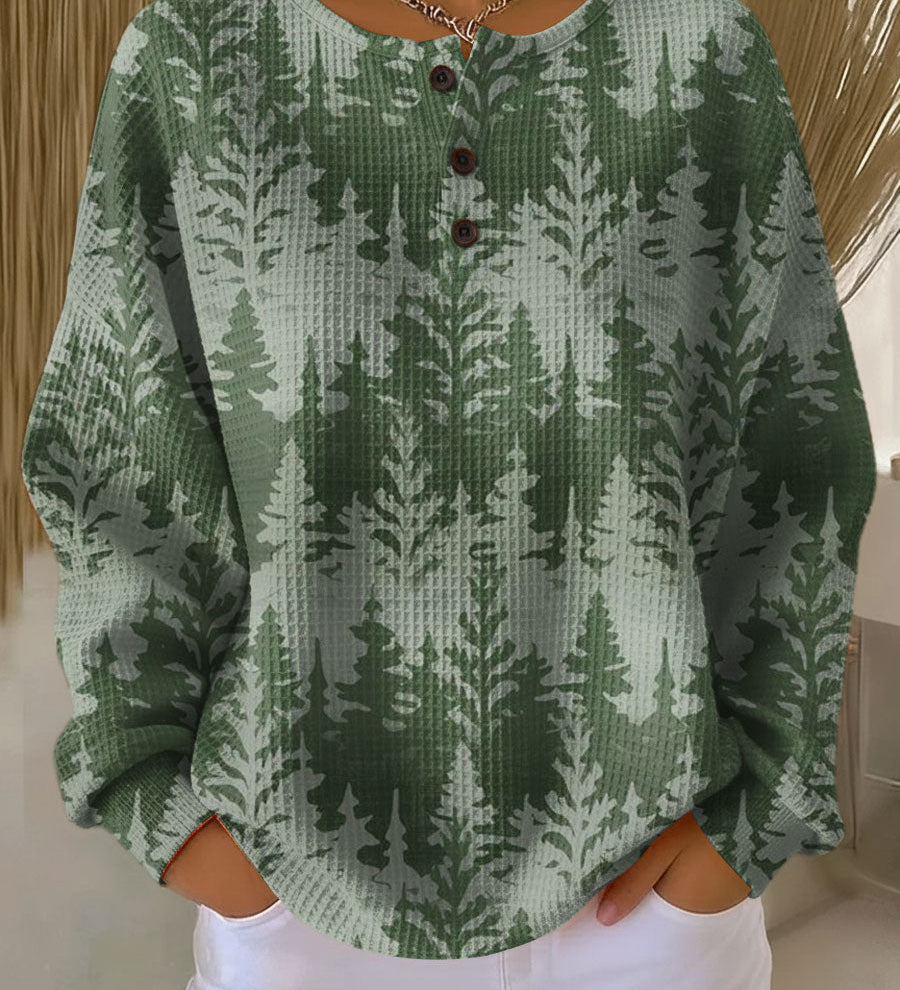Kerstin | Waffelstrick-Pullover mit grünem Waldmotiv | Stefanie Berlin