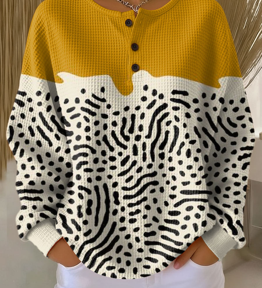 Helga | Senfgelber Waffelstrick-Pullover mit Muster | Stefanie Berlin