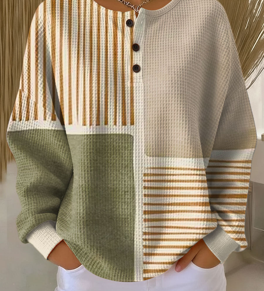 Antje | Waffelstrick-Pullover mit Blöcken in Beige und Oliv | Stefanie Berlin