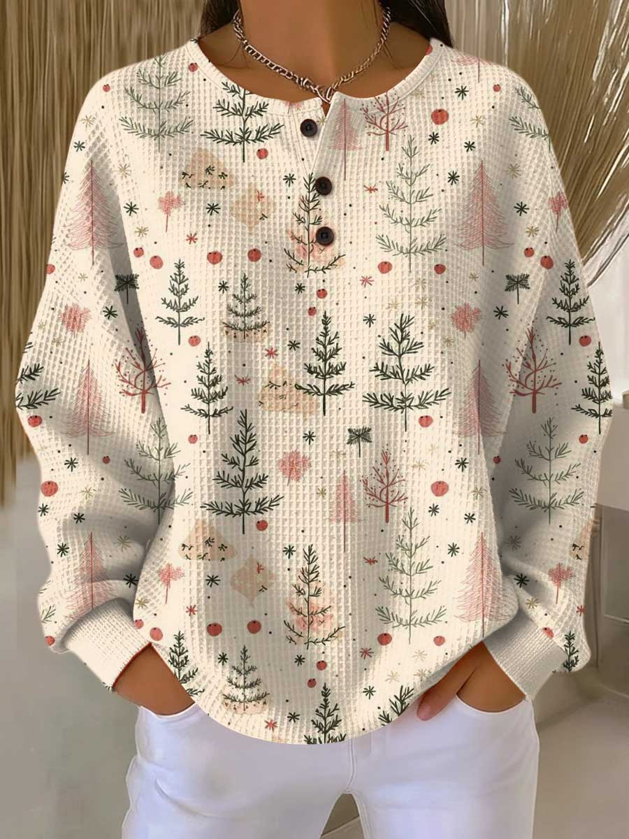 Hildegard | Waffelstrick-Pullover mit kleinen Tannen | Stefanie Berlin