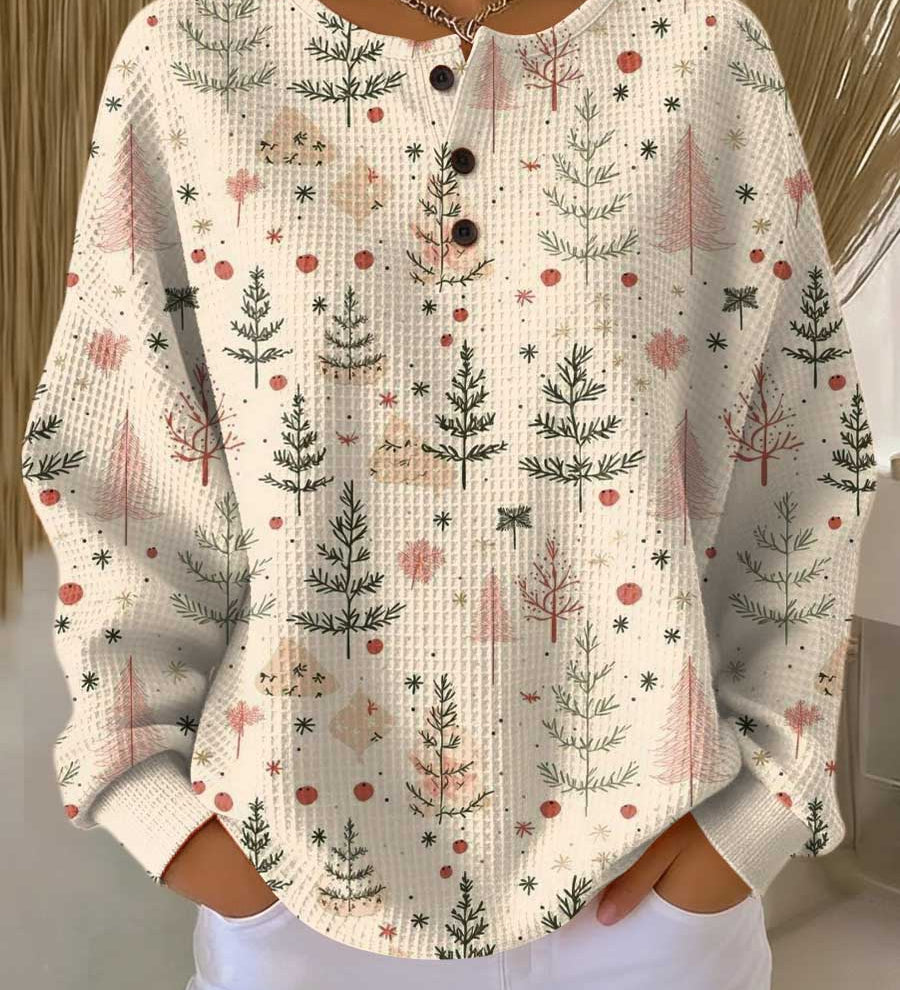 Hildegard | Waffelstrick-Pullover mit kleinen Tannen | Stefanie Berlin