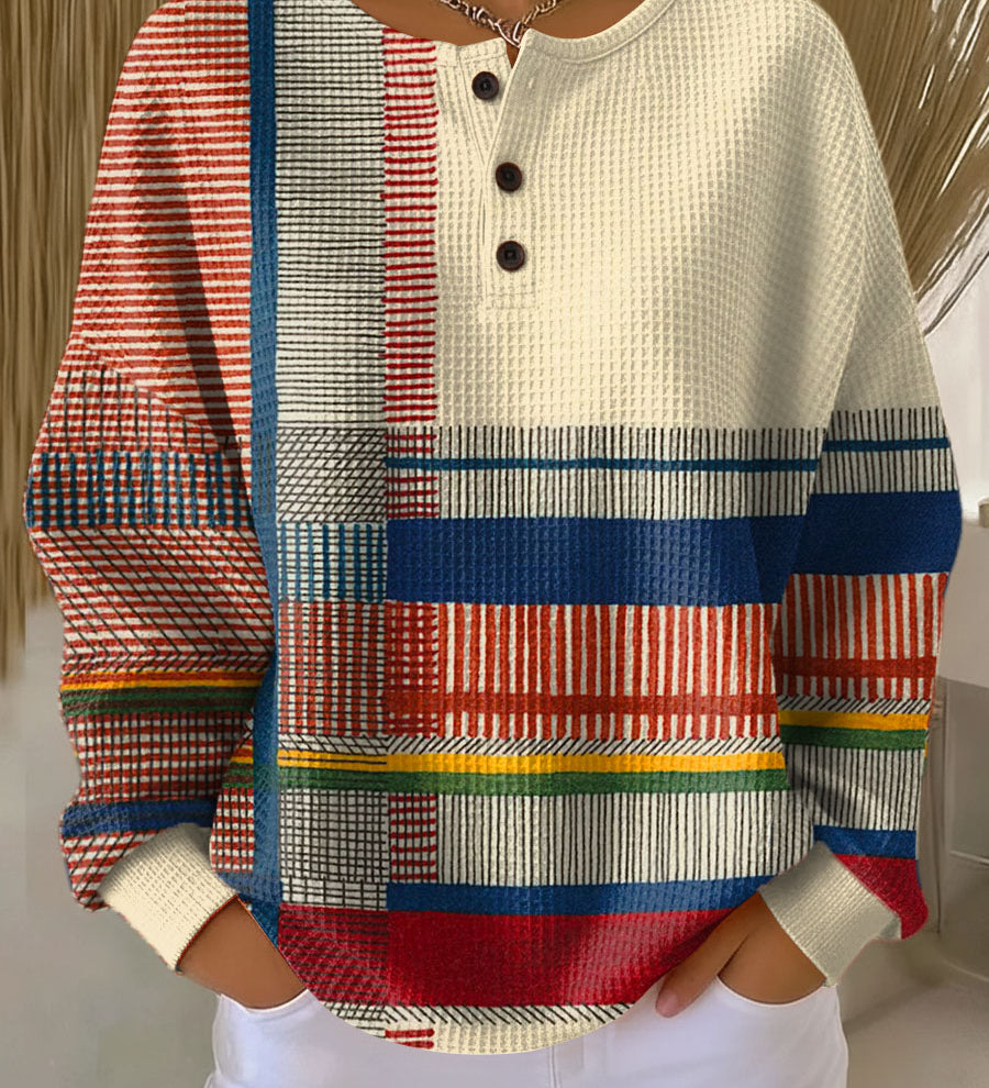 Bärbel | Waffelstrick-Pullover mit bunten Streifen und Blöcken | Stefanie Berlin