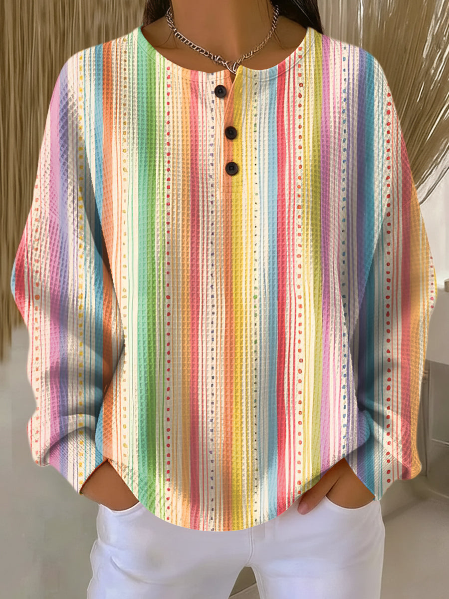 Jutta | Waffelstrick-Pullover mit Regenbogenstreifen | Stefanie Berlin