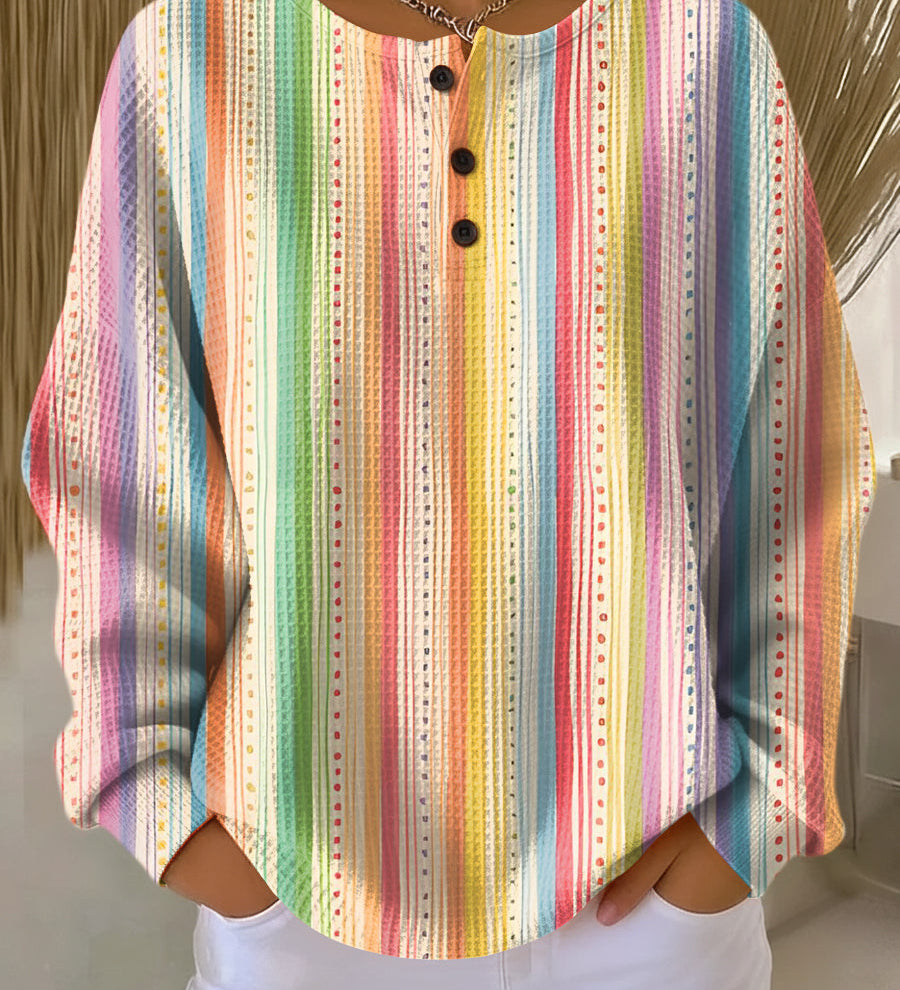 Jutta | Waffelstrick-Pullover mit Regenbogenstreifen | Stefanie Berlin