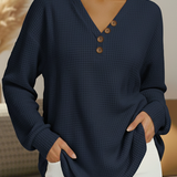 Ute | Unifarbener Waffelstrick-Pullover mit V-Ausschnitt, Ansicht 2
