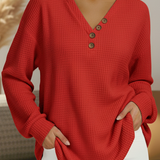 Ute | Unifarbener Waffelstrick-Pullover mit V-Ausschnitt, Ansicht 3
