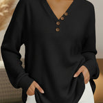 Ute | Unifarbener Waffelstrick-Pullover mit V-Ausschnitt, Ansicht 4