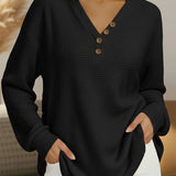 Ute | Unifarbener Waffelstrick-Pullover mit V-Ausschnitt, Ansicht 4