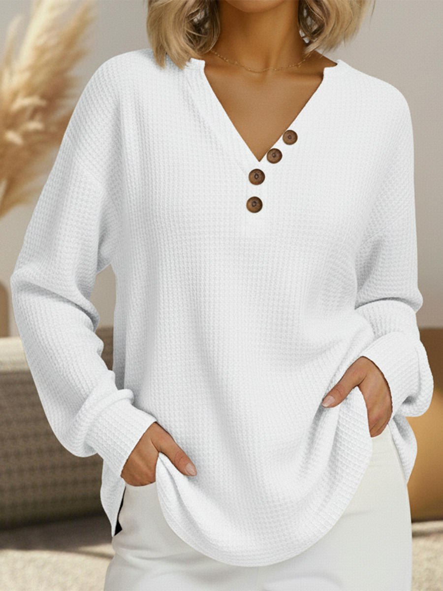 Ute | Unifarbener Waffelstrick-Pullover mit V-Ausschnitt | Stefanie Berlin