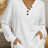 Ute | Unifarbener Waffelstrick-Pullover mit V-Ausschnitt | Stefanie Berlin
