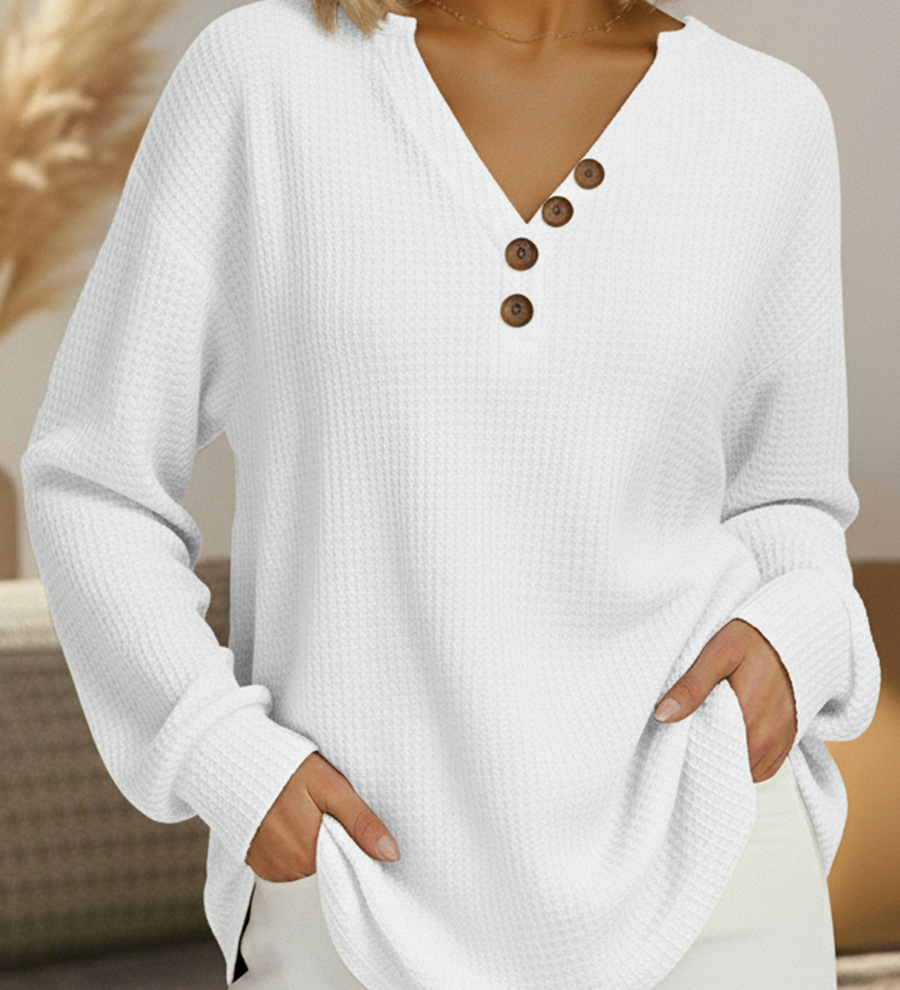 Ute | Unifarbener Waffelstrick-Pullover mit V-Ausschnitt | Stefanie Berlin