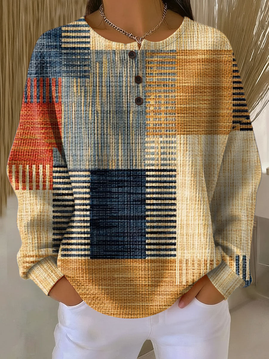 Waltraud | Waffelstrick-Pullover mit Blöcken in Senfgelb und Marineblau | Stefanie Berlin