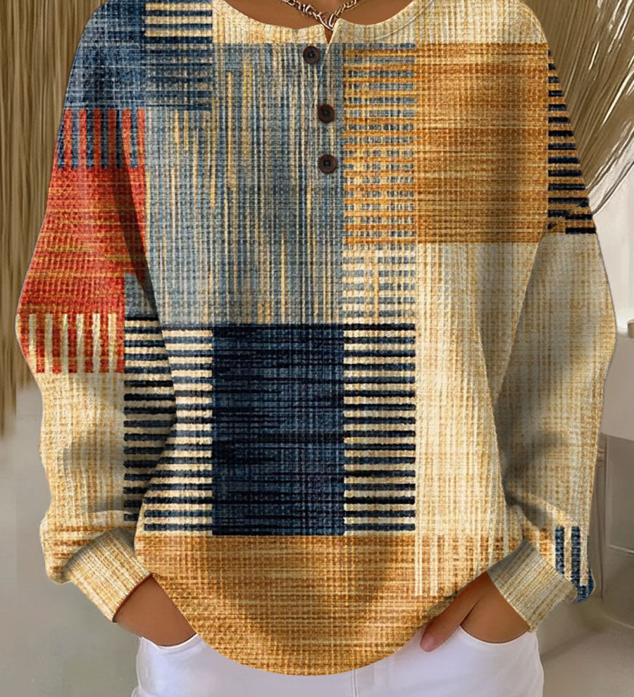 Waltraud | Waffelstrick-Pullover mit Blöcken in Senfgelb und Marineblau | Stefanie Berlin