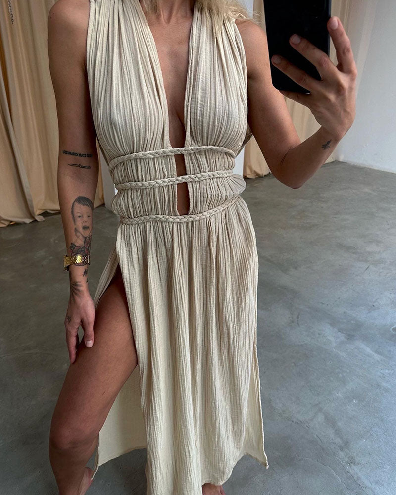 Yvonne - Texturiertes Kleid mit Schlitz - Ansicht 7